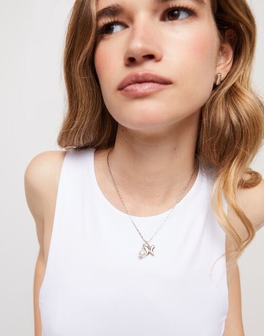 Short link chain charm necklace, Silver, large